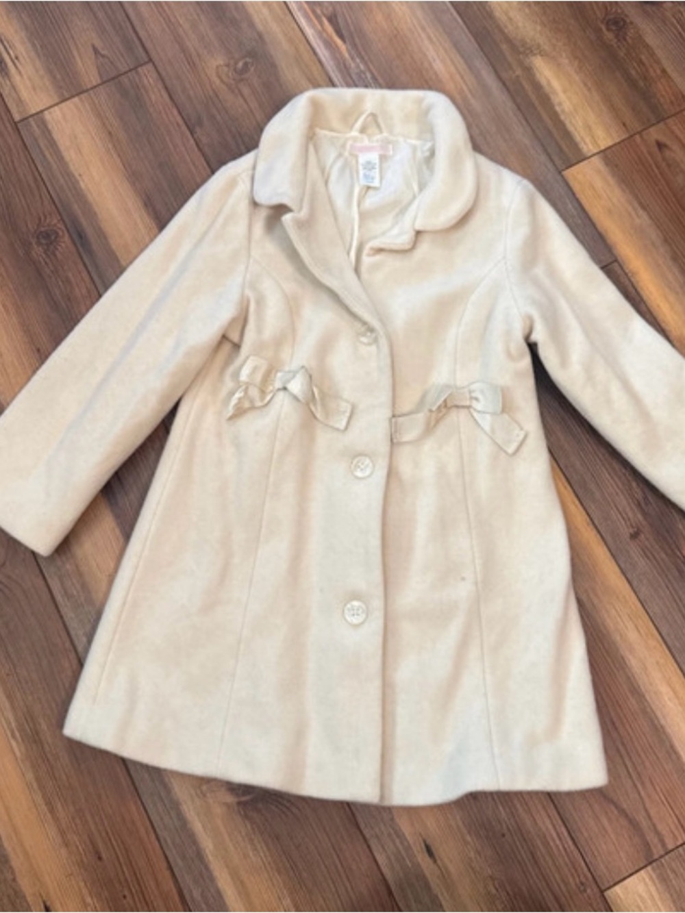 Size 4/5 Janie & Jack Girls Cream Wool-Blend Coat with Bow Accents
